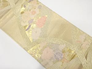 アンティーク　光悦垣に牡丹・菊模様織り出し袋帯（材料）